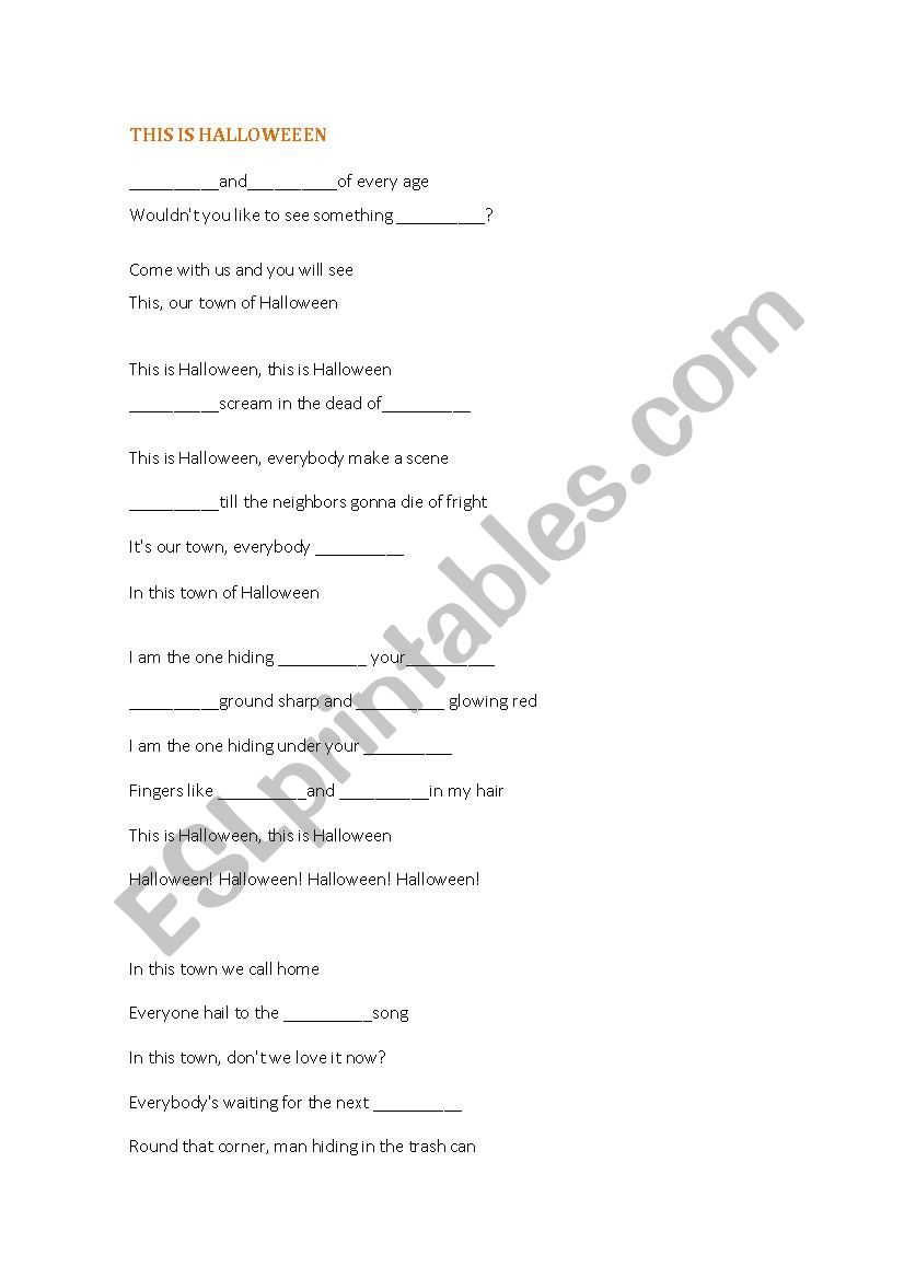 this is halloween song worksheet