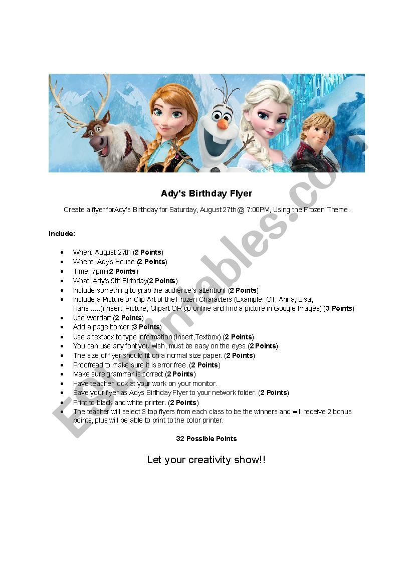 Birthday Flyer worksheet