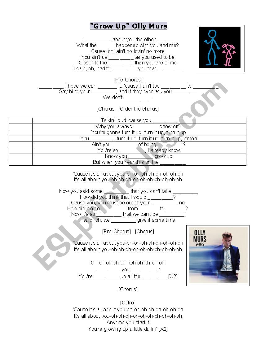 OLLY MURS   GROW UP worksheet