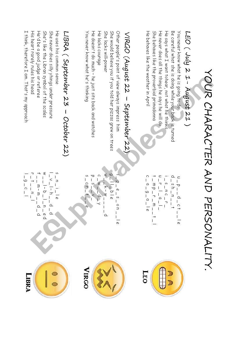 Character and Personality - adjectives + ANSWERS - PART 2