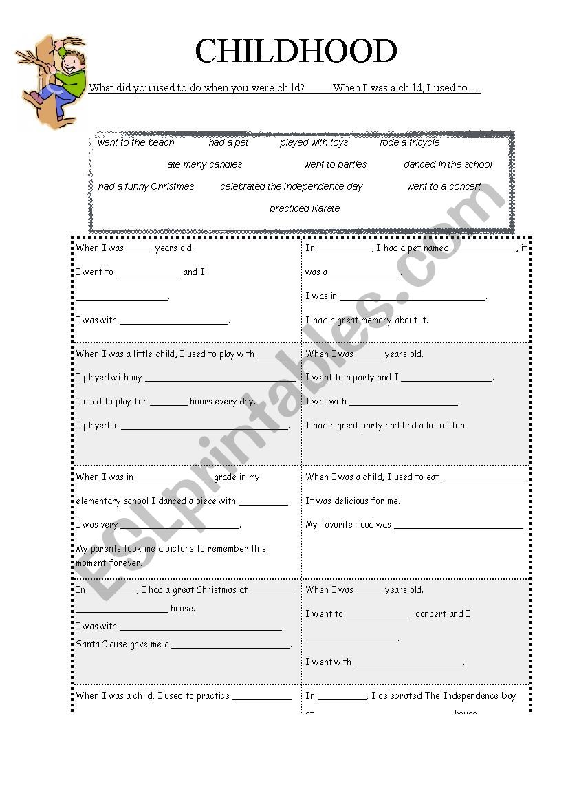 Childhood memories worksheet