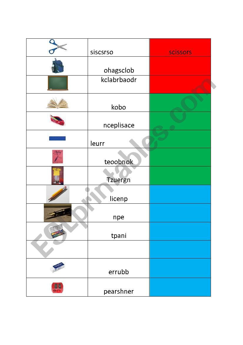school object worksheet