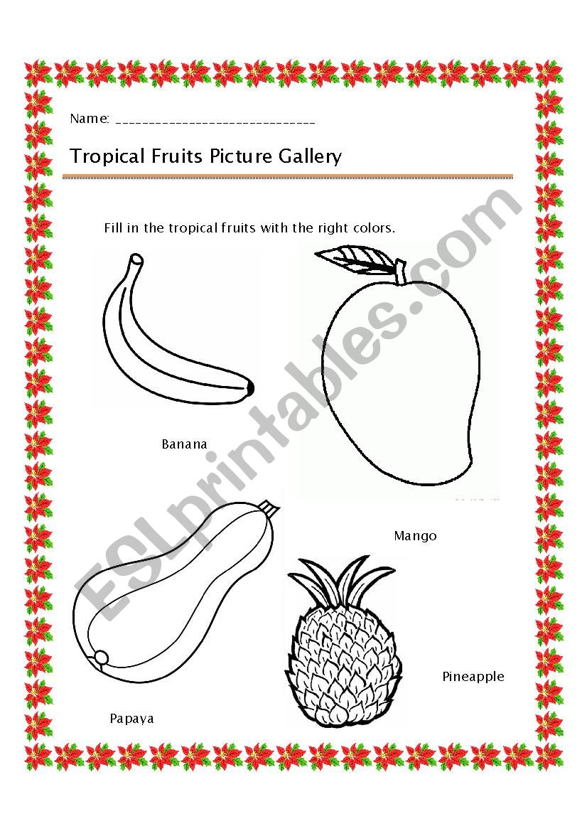 Tropical fruit - Color worksheet