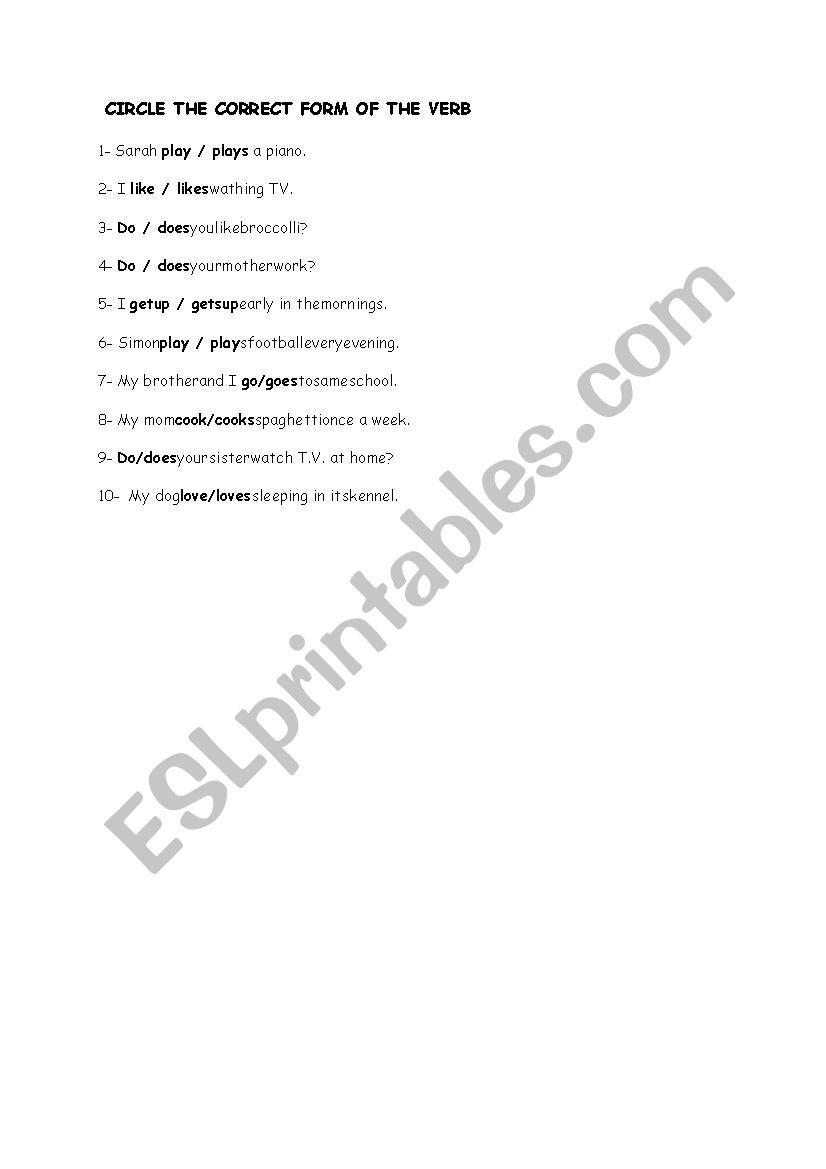 simple present tense worksheet