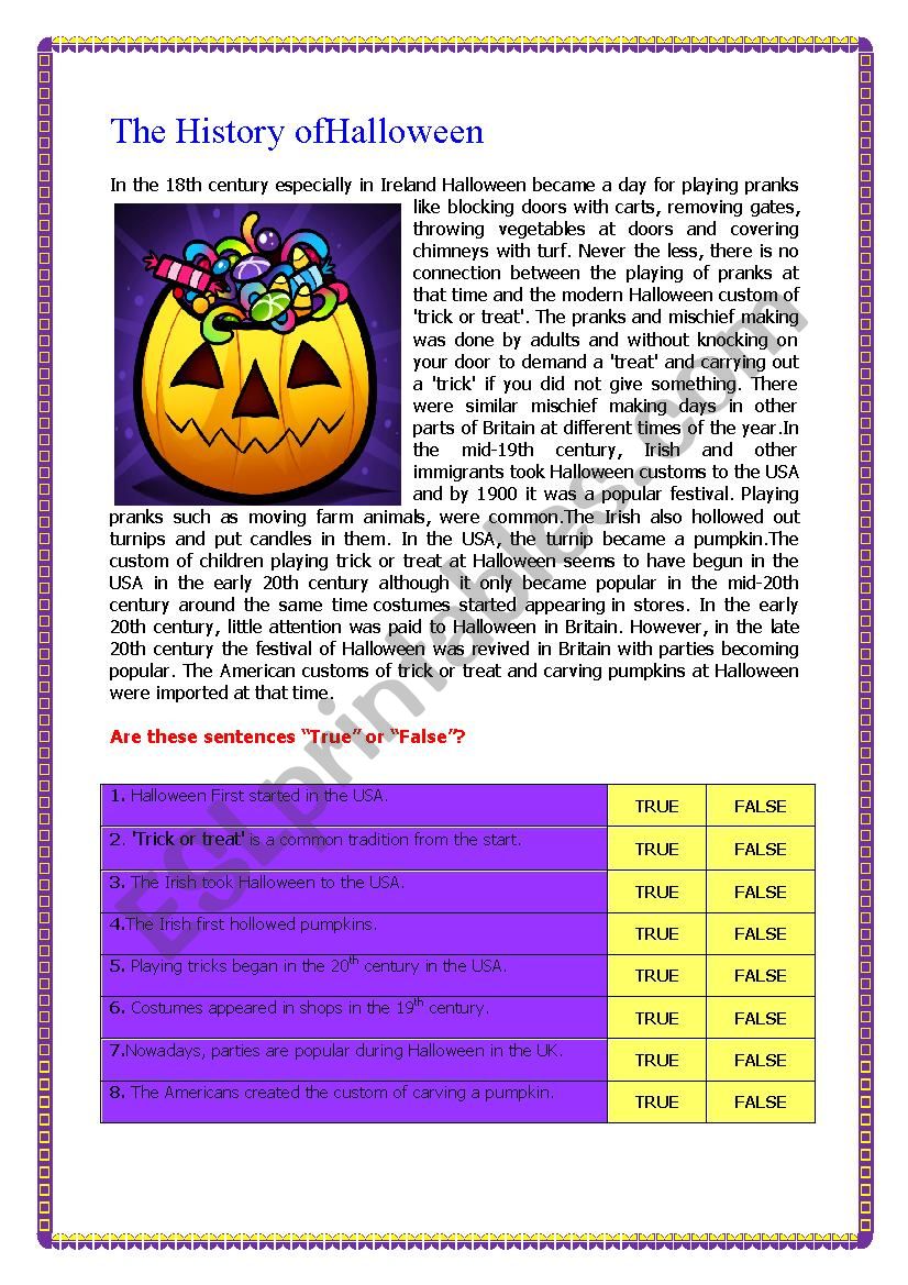 The History of Halloween worksheet