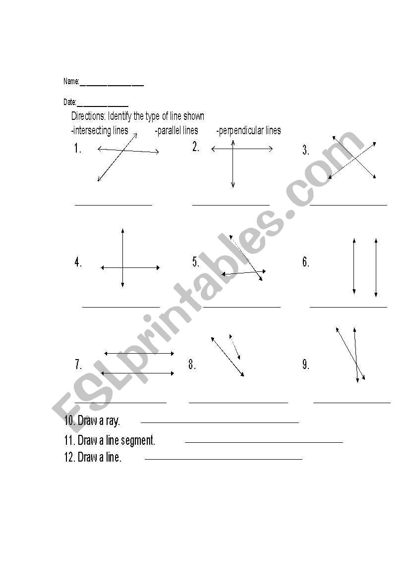 Identify Types of Lines worksheet