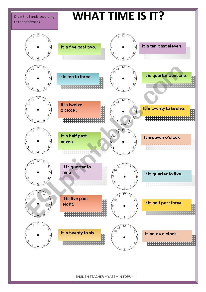 TELLING THE TIME WORKSHEET worksheet