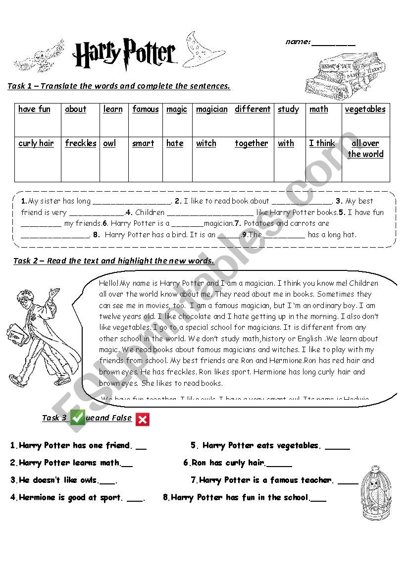 Harry Potter/ worksheet / 3 pages