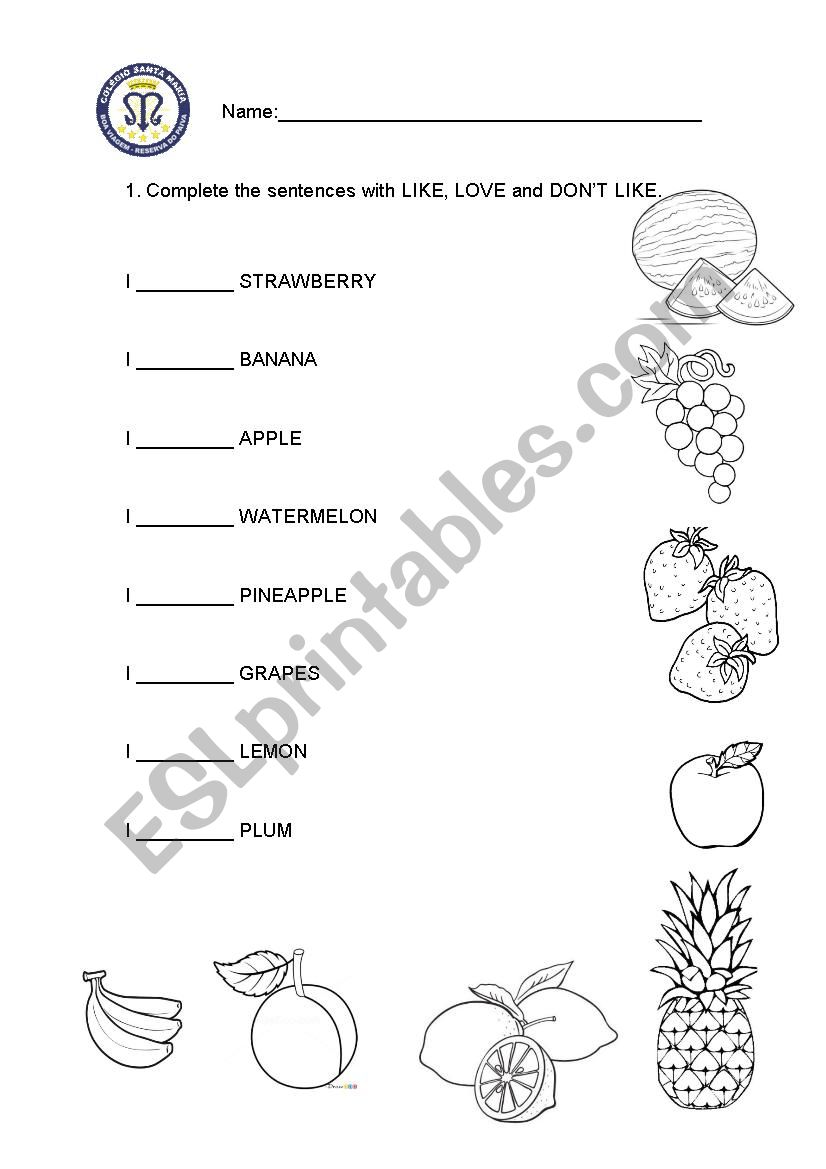 Fruits I like worksheet