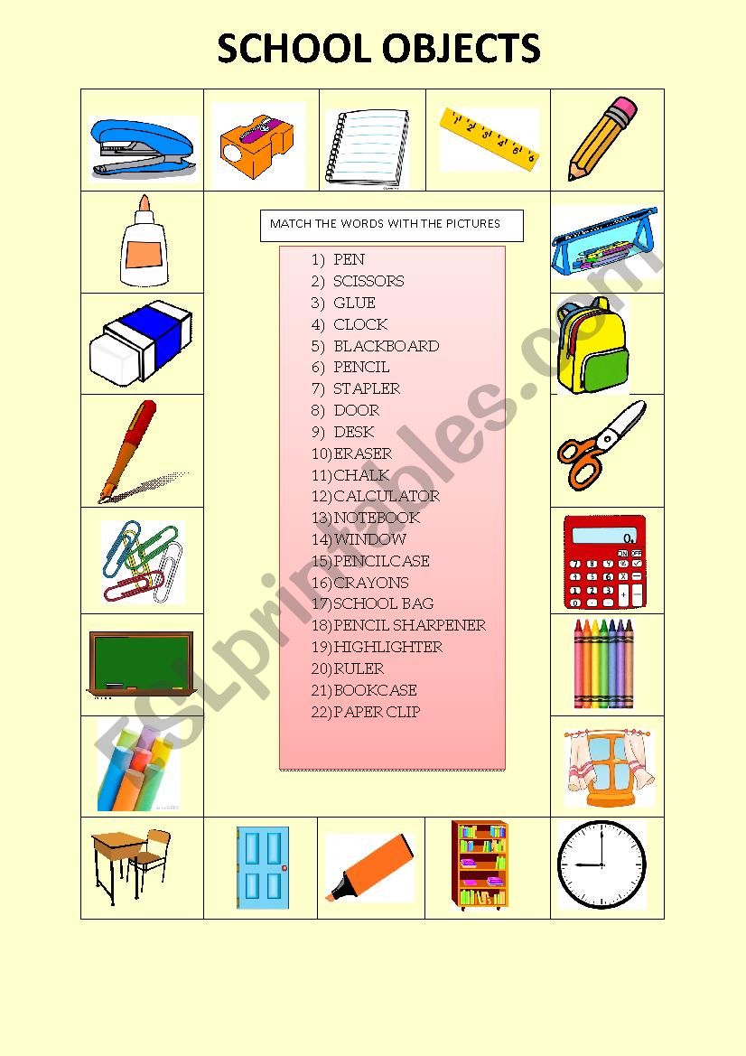 School Objects worksheet