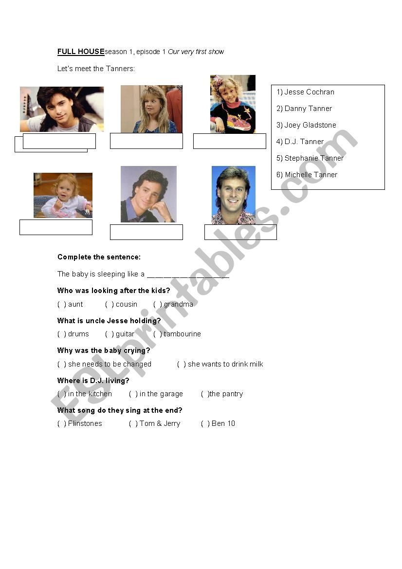 Full House worksheet