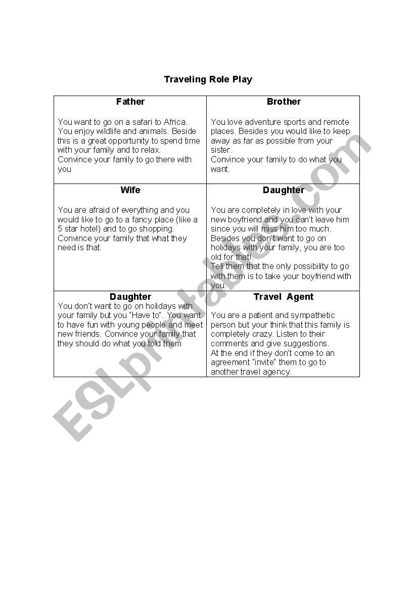 travelling role paly worksheet