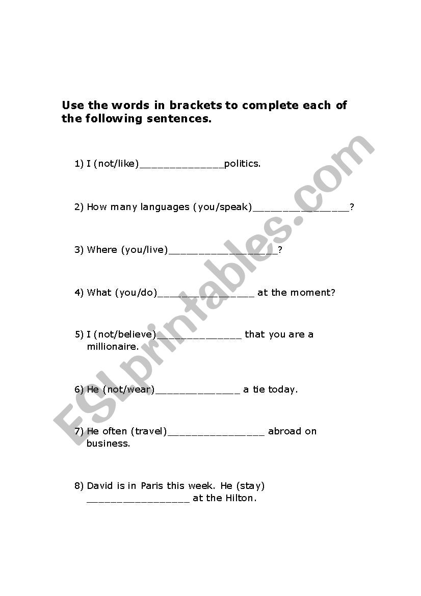 practce tenses worksheet