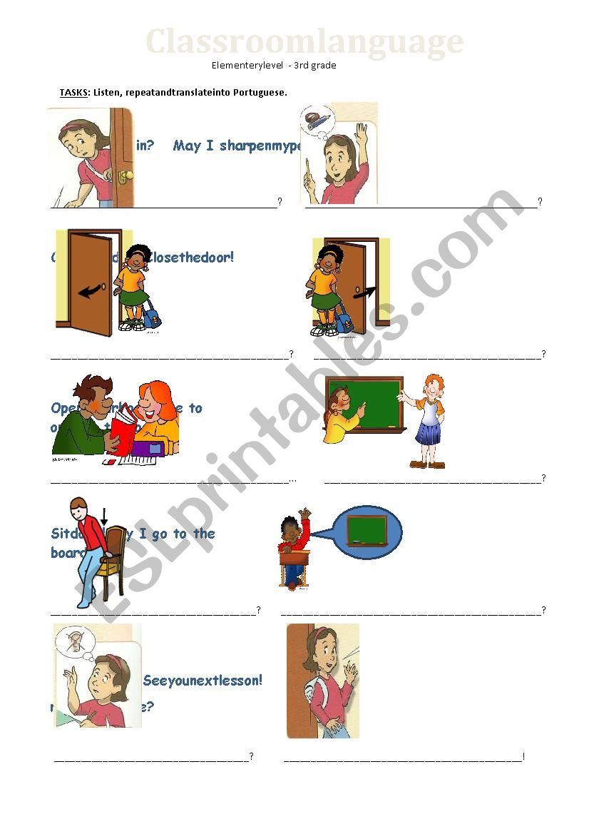 Classroom language worksheet