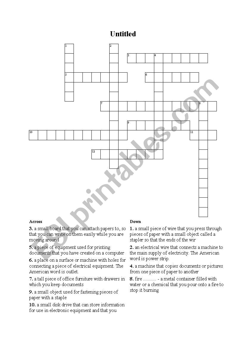 Business - office equipment vocabulary crossword 