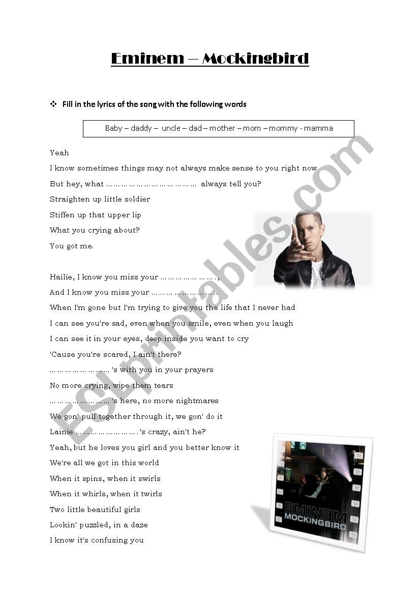 Mockingbird by Eminem Poetry Activity/Worksheets (STAAR Aligned)