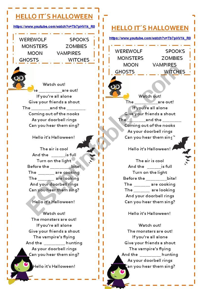 Halloween song & video worksheet