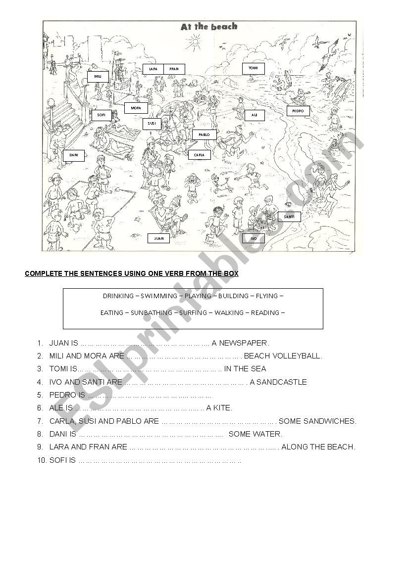 At the beach worksheet