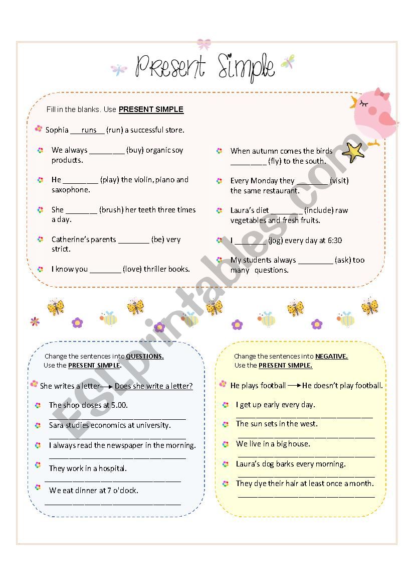 Present simple worksheet worksheet