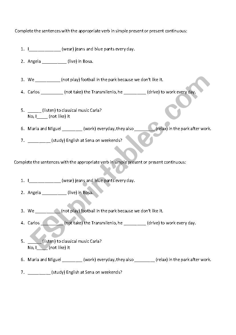 Simple present quiz worksheet