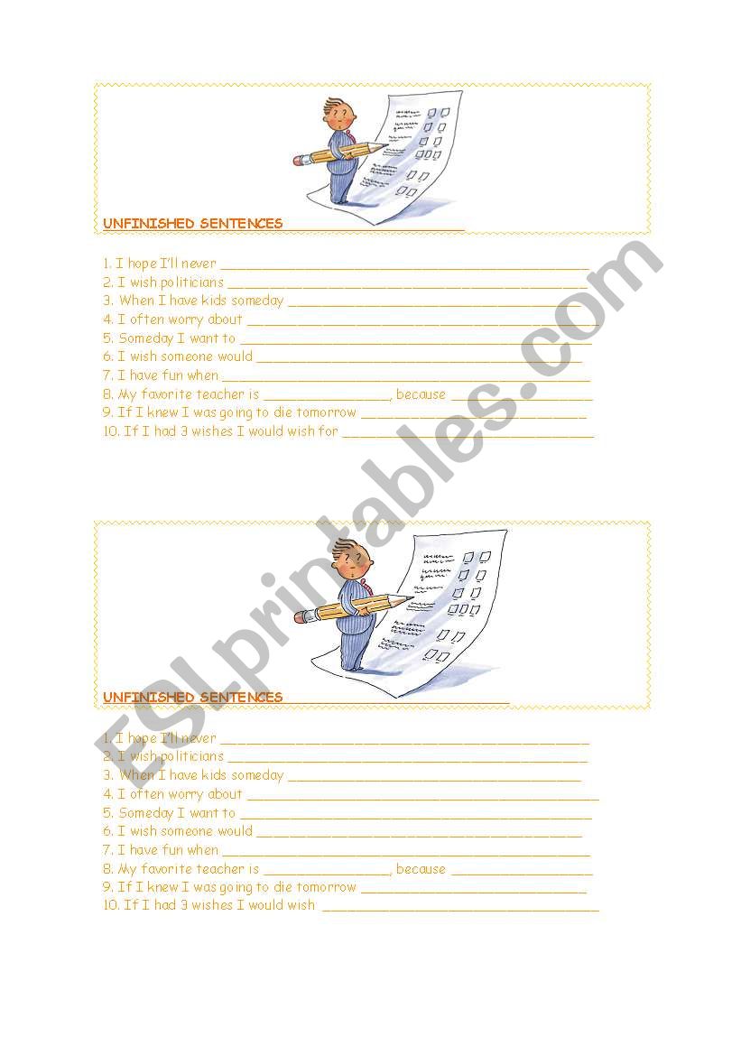 UNFINISHED SENTENCES(IF...) worksheet