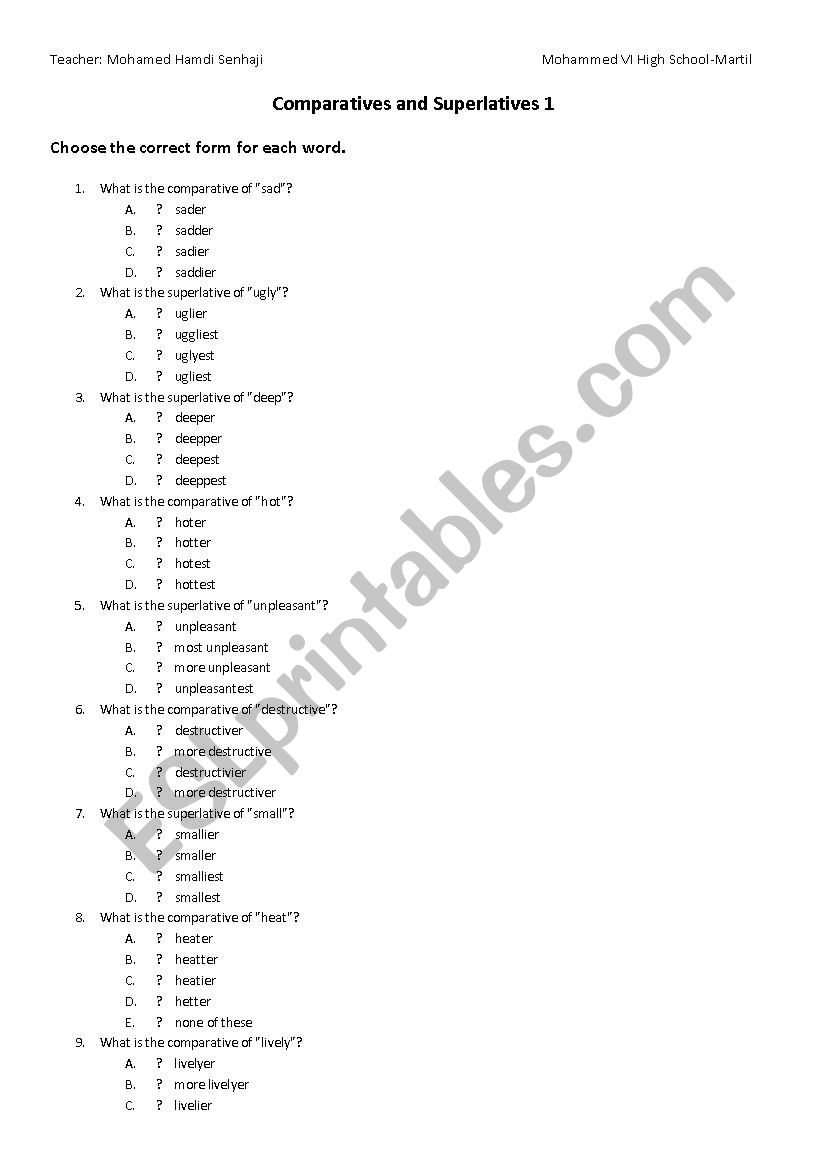  Comparatives and superlatives: Exercises 