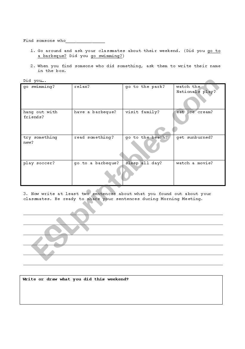 Find someone who worksheet