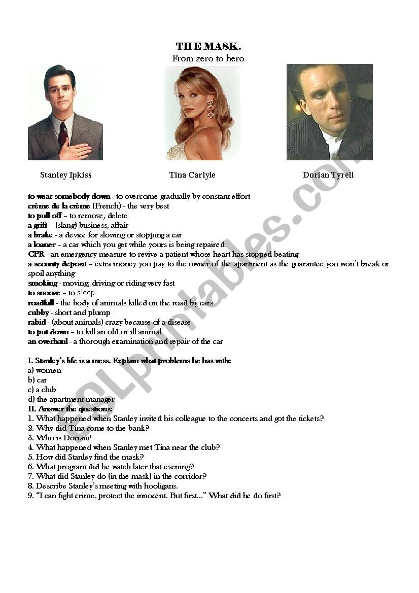 the Mask movie, part 1 worksheet