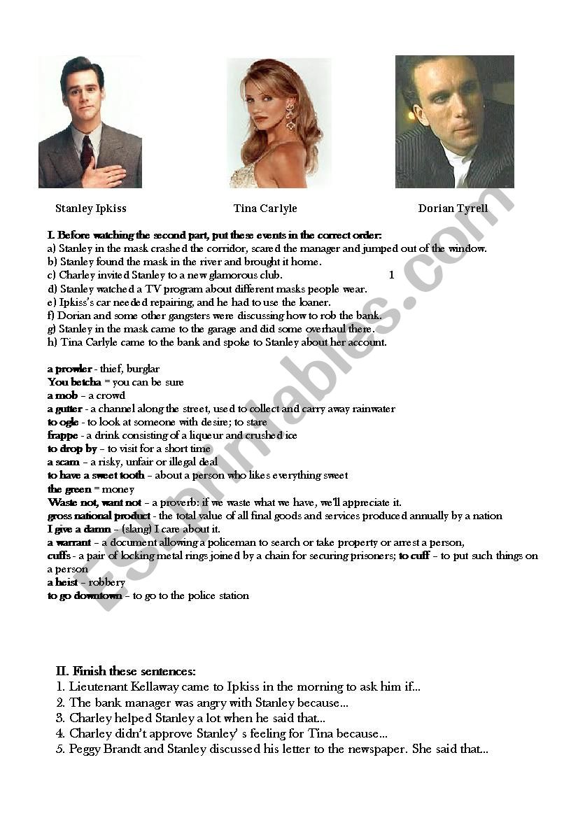 the Mask movie, part 2 worksheet