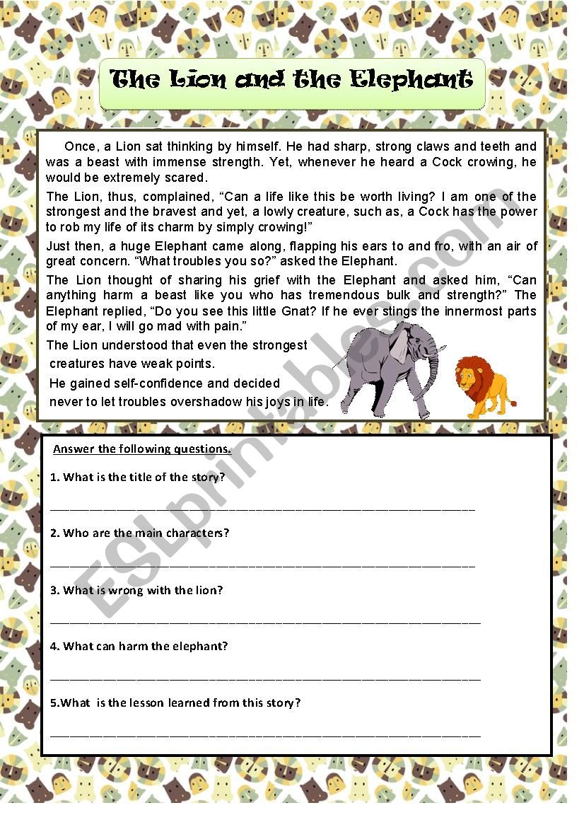 The Lion and the Elephant worksheet