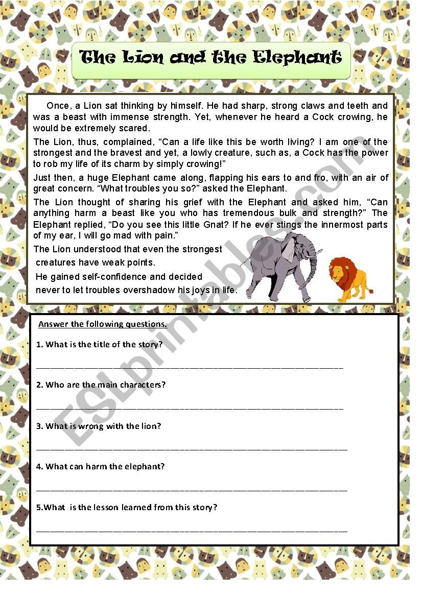 The Lion and the Elephant worksheet