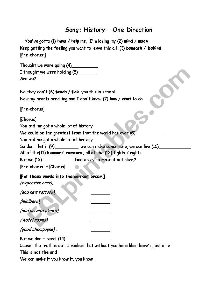 Song - History  worksheet