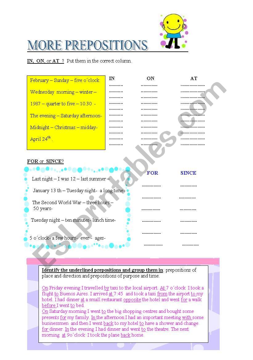 MORE PREPOSITIONS worksheet