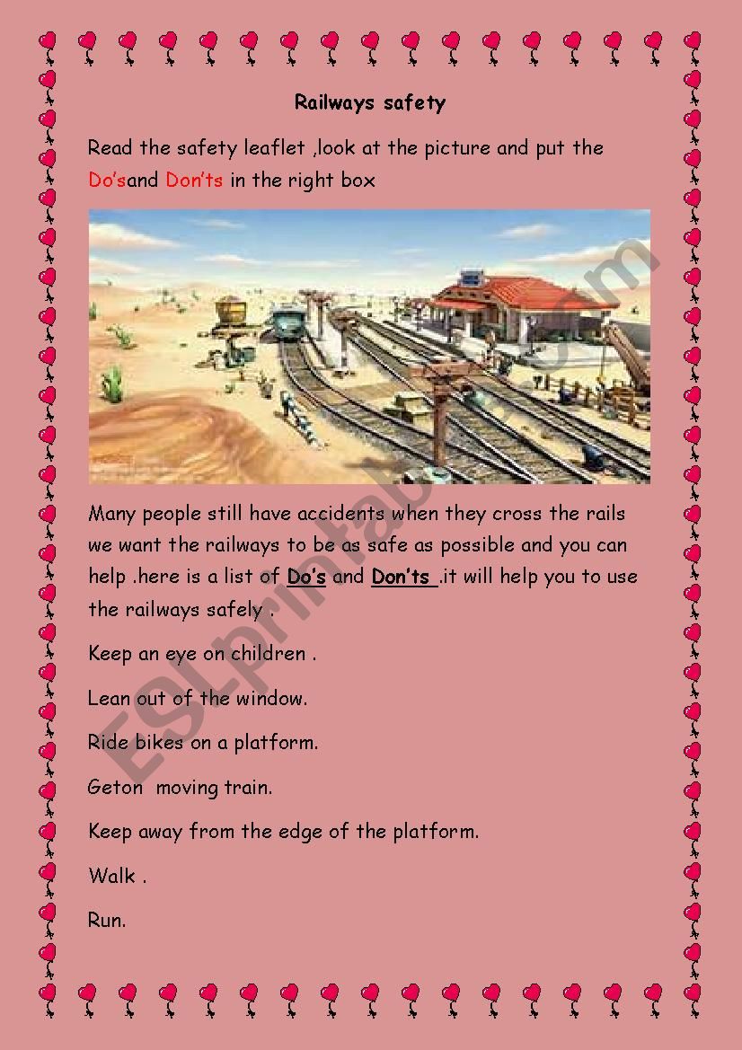 railway safety worksheet