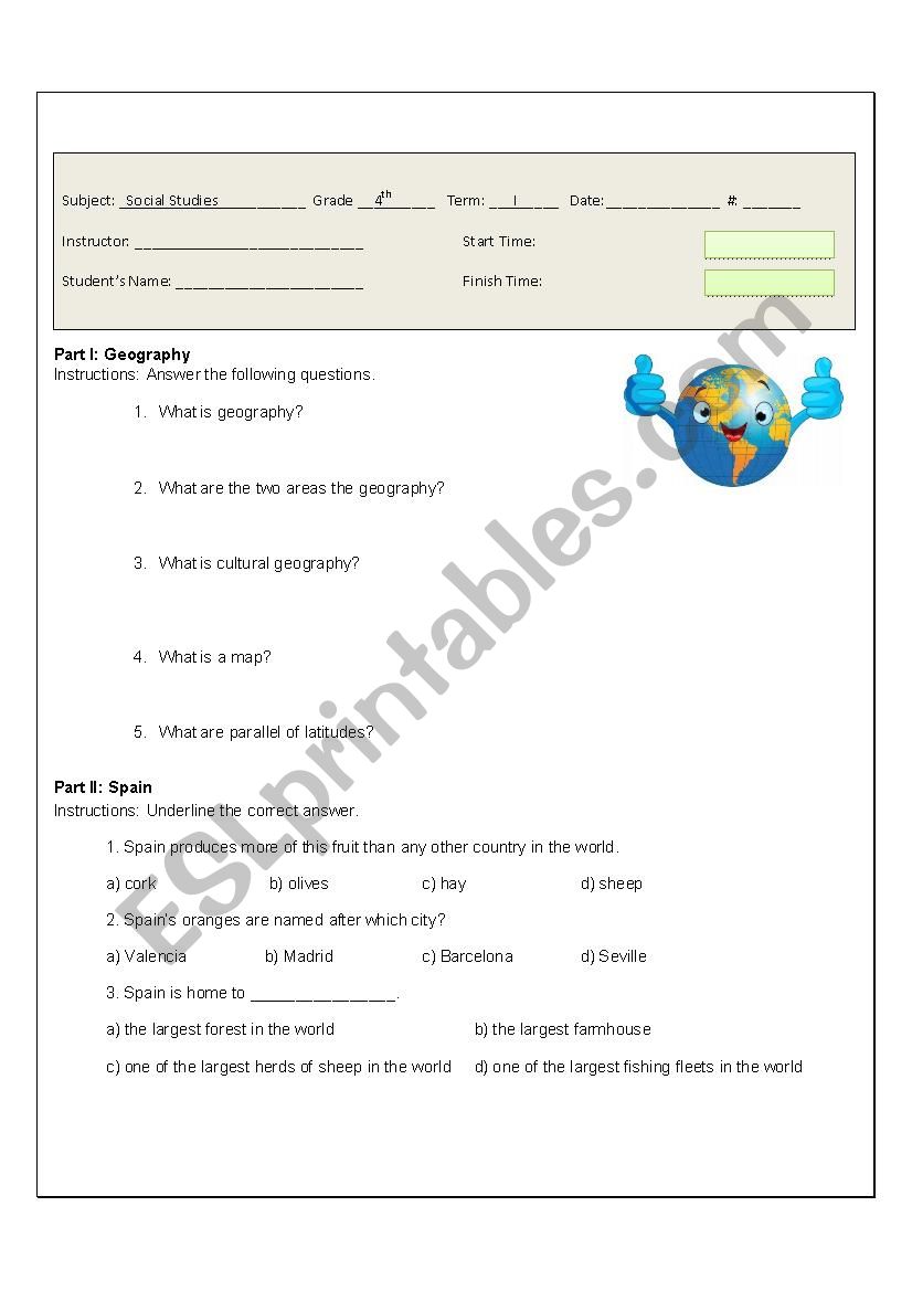 Social studies worksheet