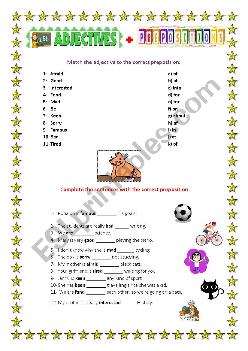 Adjectives+prepositions worksheet