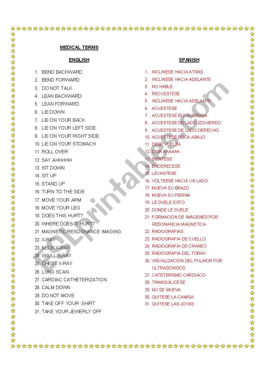 Medical Terms worksheet