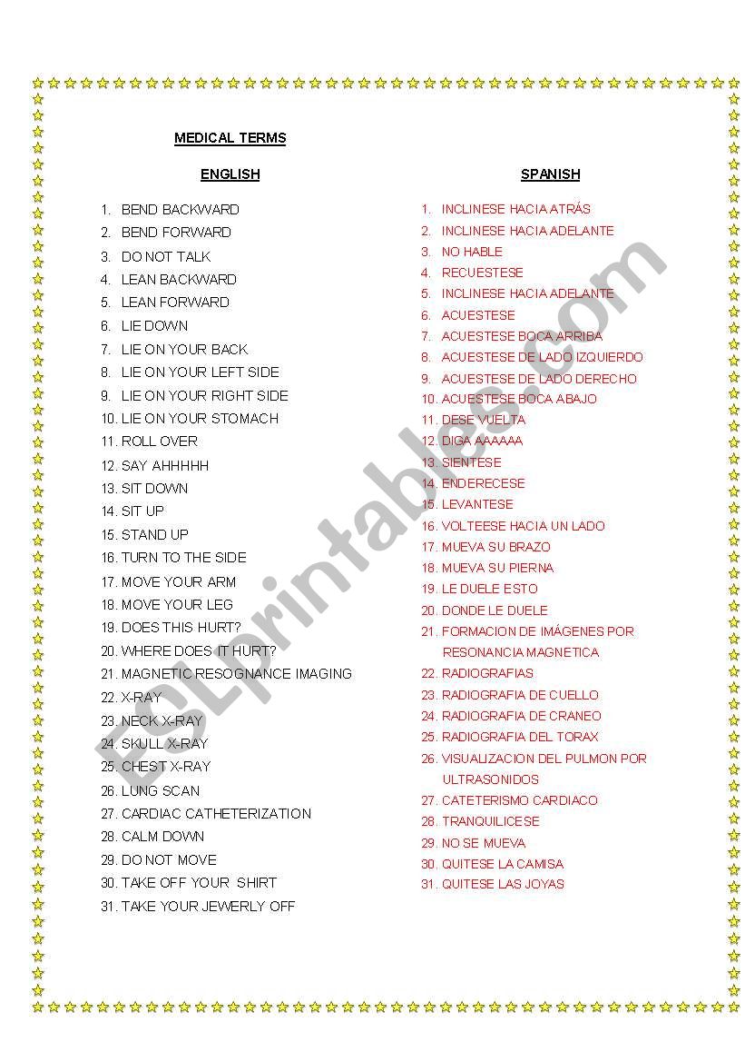 Medical Terms worksheet