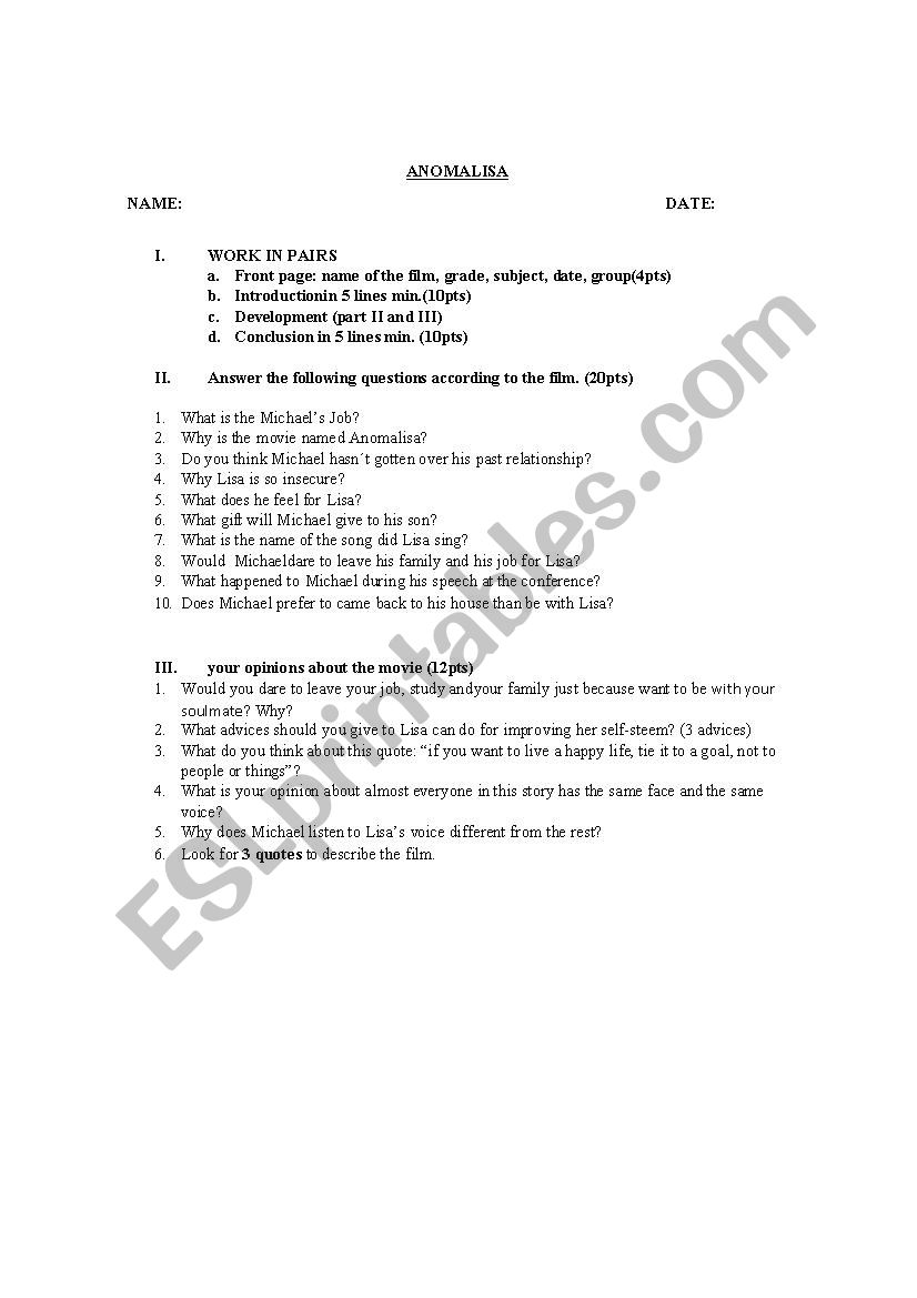 Anomalisa worksheet
