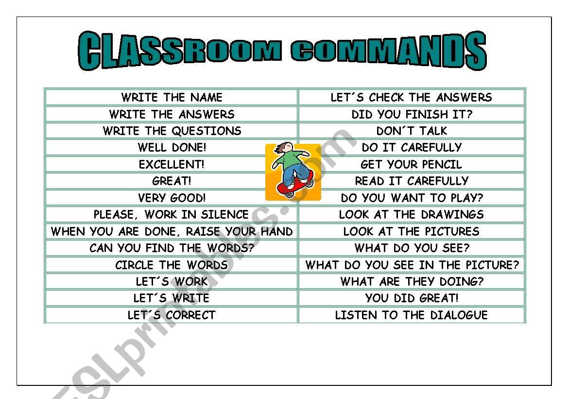 CLASSROOM COMMANDS worksheet