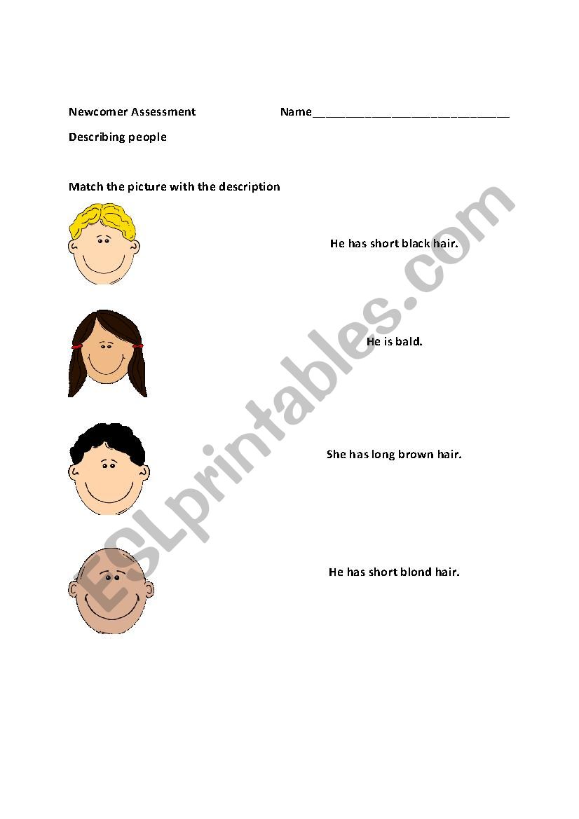 Physical Descriptions worksheet