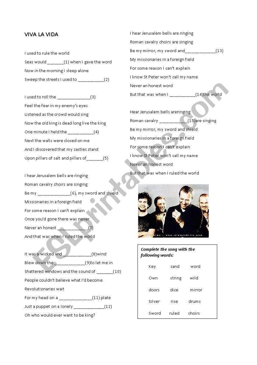 Viva la vida-Cold play worksheet