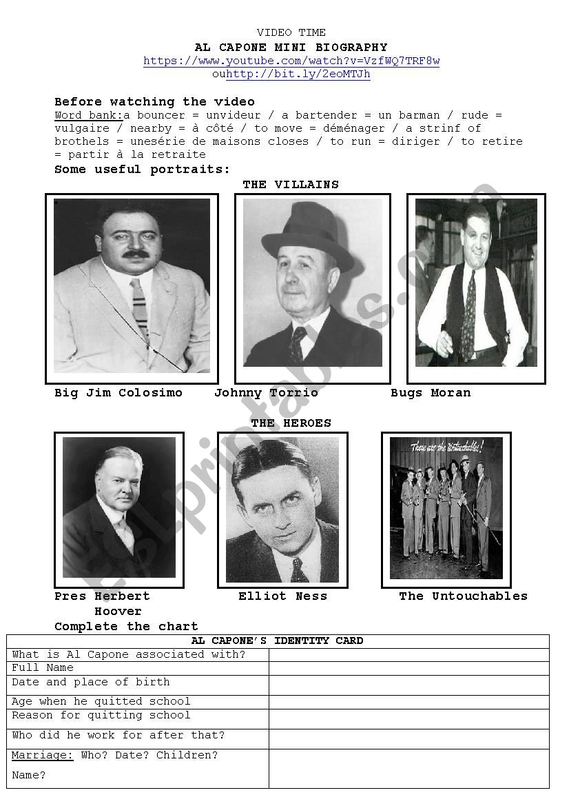 Al Capone mini biography worksheet