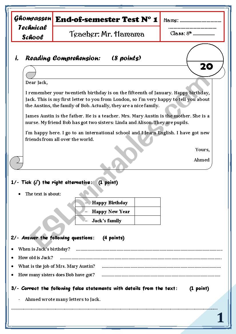 End-of-semester Test N 1 (8th)