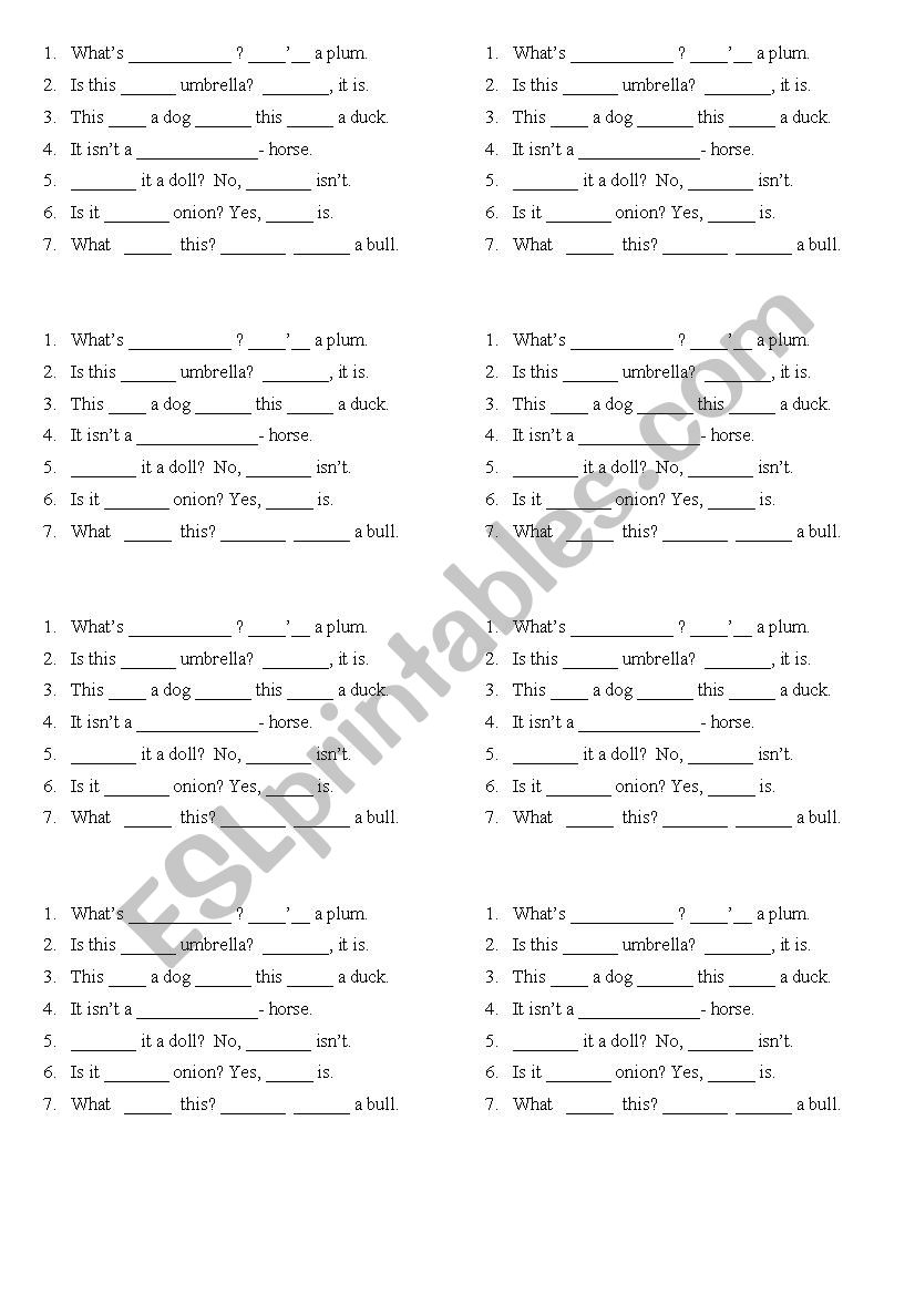 Cloze text for beginners worksheet