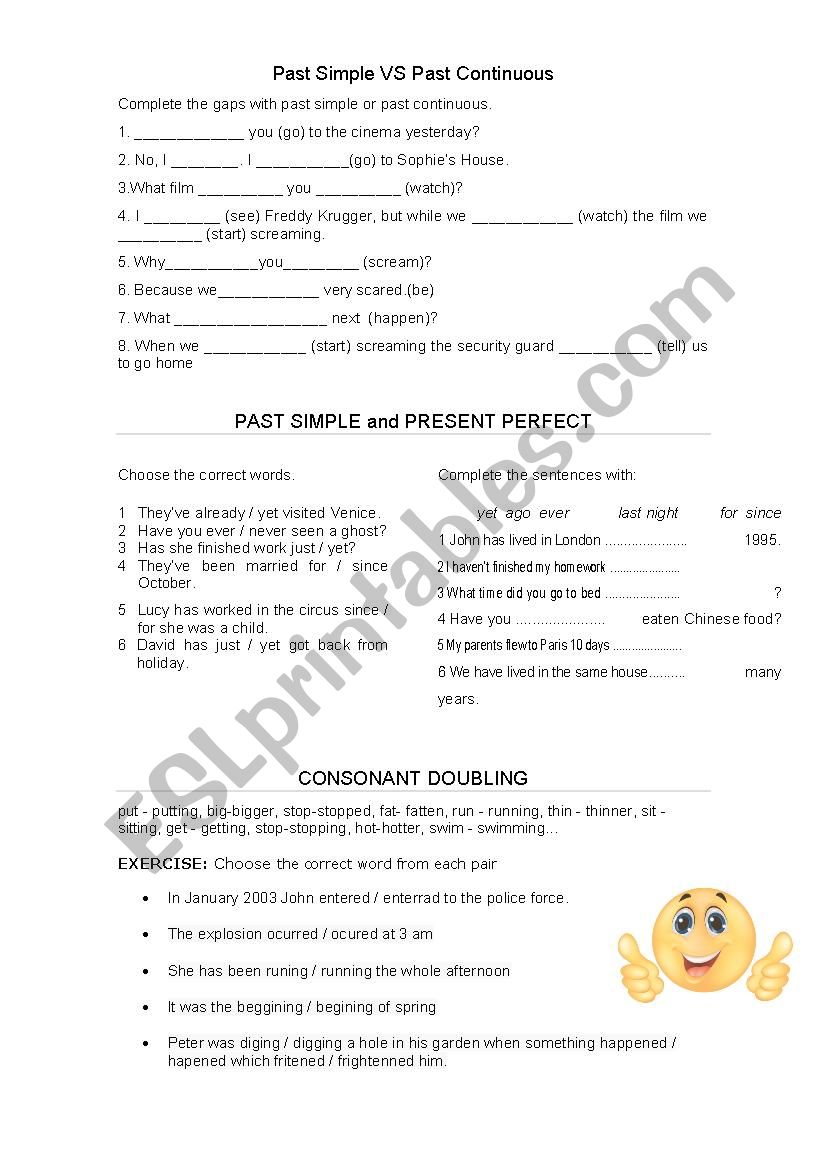 Past Simple, Past Continuous, Present Perfect and Consonant Doubling