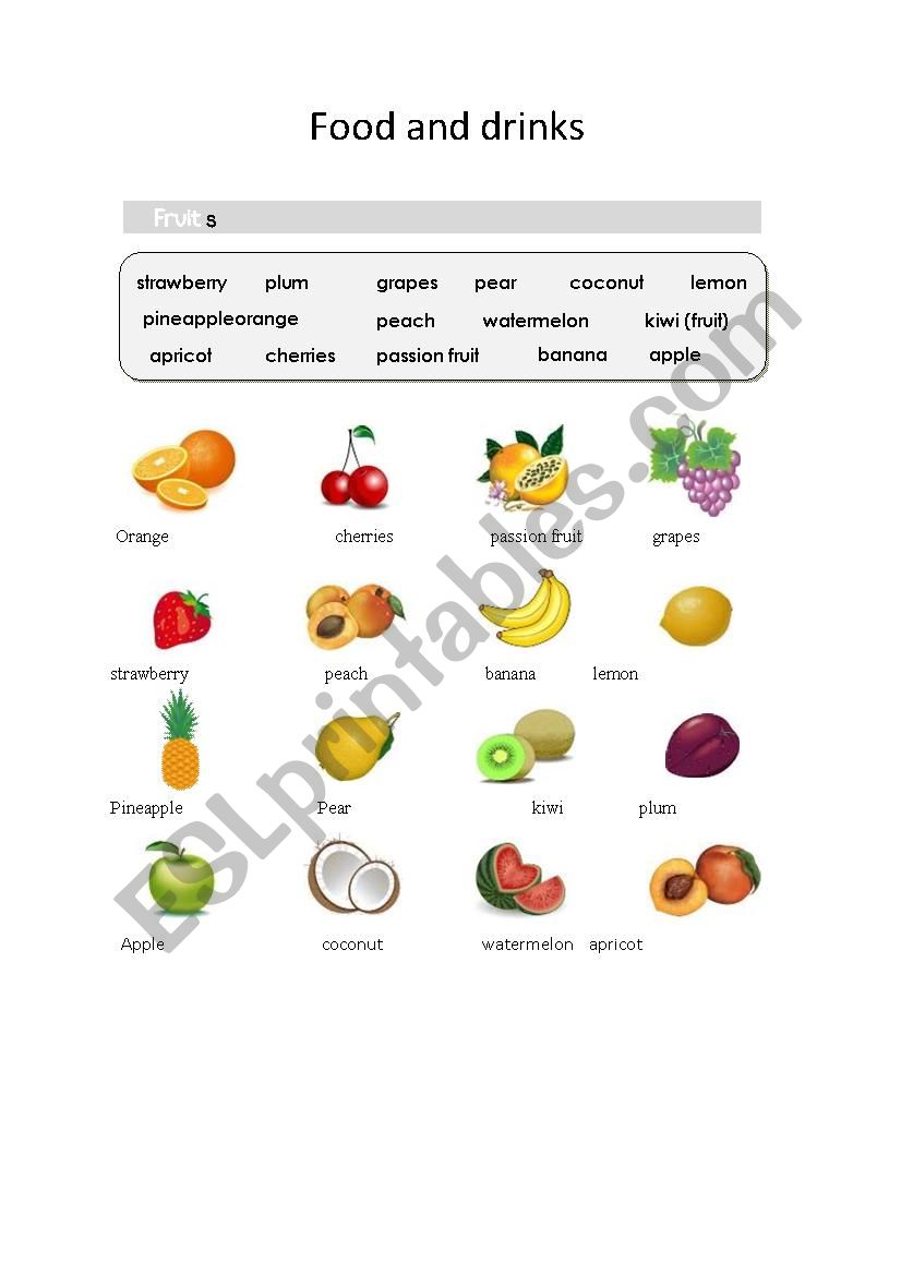 Foot and drinks worksheet