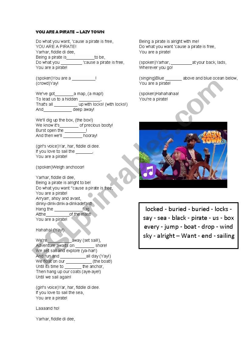 Lazy Town - You are a pirate worksheet