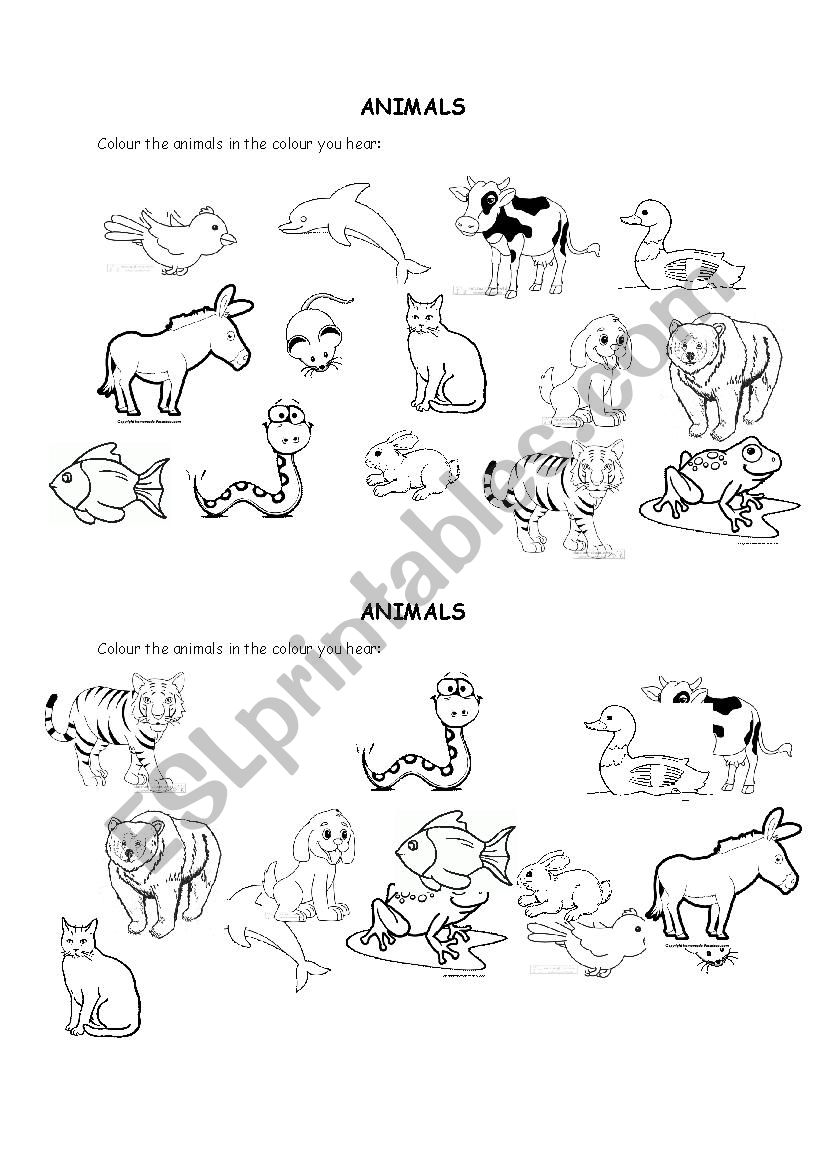 Animals-colouring worksheet