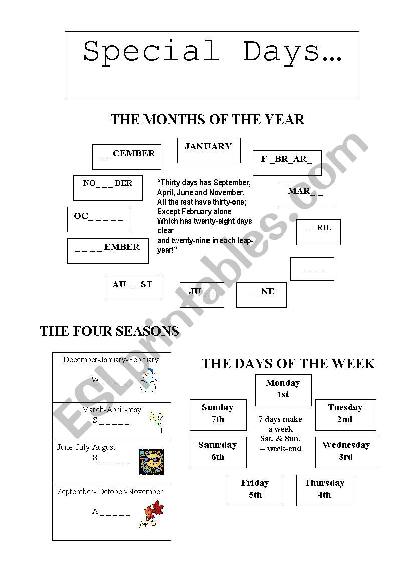 The months of the year worksheet